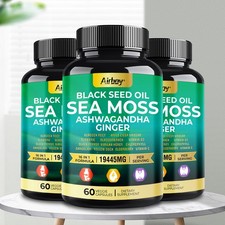 Sea Moss Black Seed Oil Ashwagandha Ginger - Turmeric Bladderwrack Burdock
