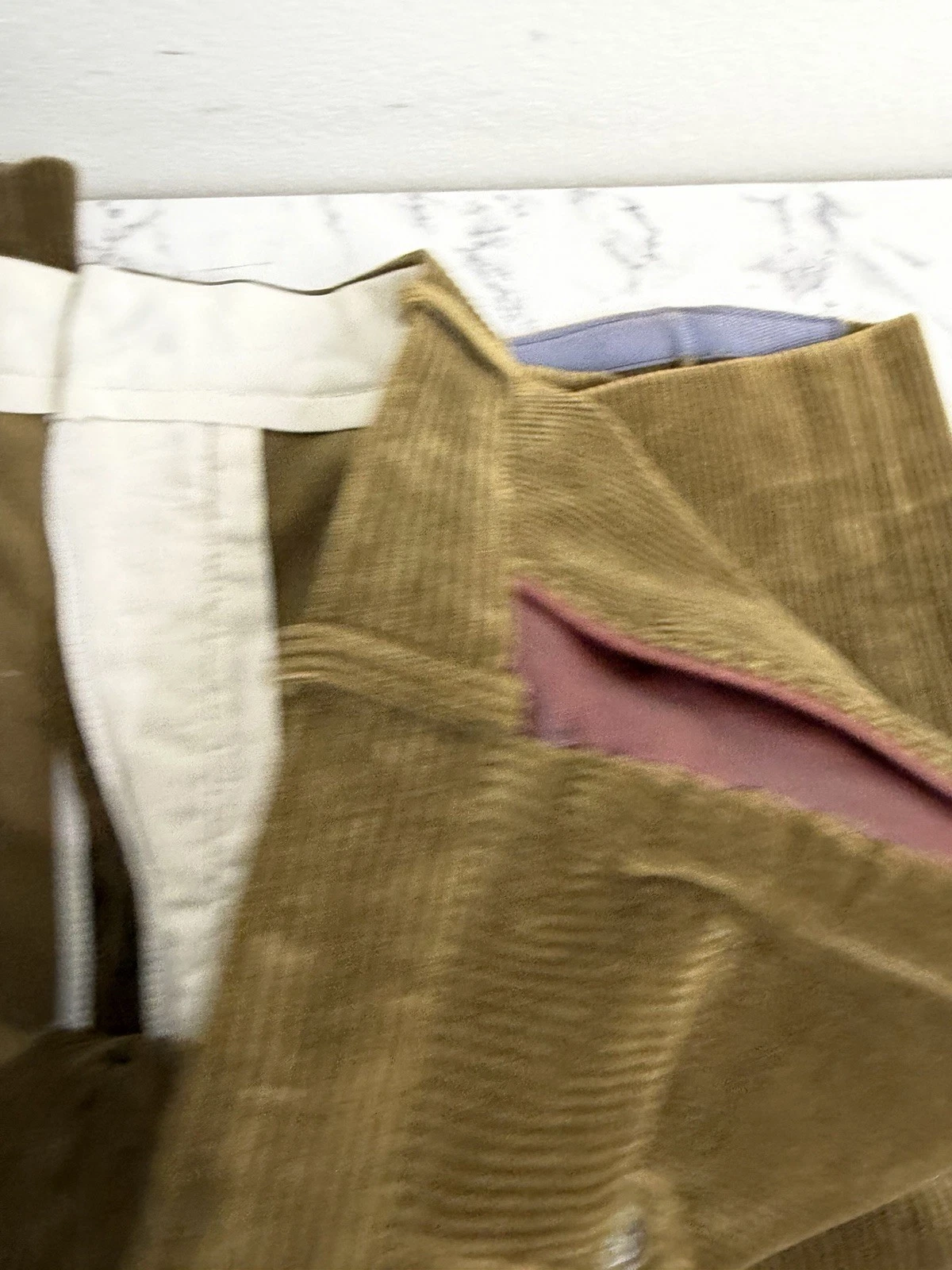Vintage Orvis Mens Green Cotton Corduroy Flat Front  Leather Trim Pants 38 X 31 image 8