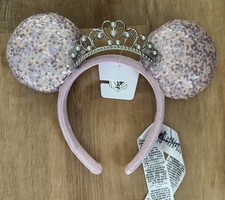 Disney Parks Pink Princess Sequin Tiara and Pearls Ears Headband New