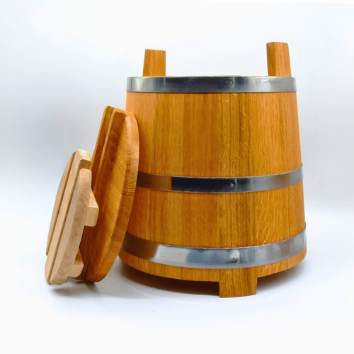 Handcrafted Wooden Firkin – Oak Barrel for Curing Meat, Wooden Bucket, Oak Cask