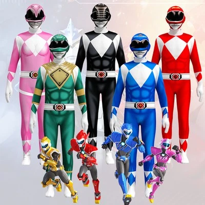Power Ranger Kids Adult Jumpsuits Cosplay Party Costume Halloween Birthday Gift