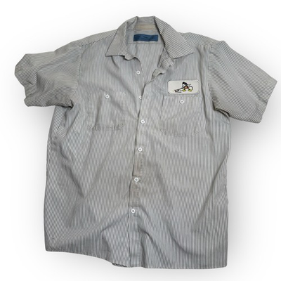 #ad Mickey Mouse Workwear Shirt Mens Size L Striped Custodial Disney Parks Uniform $26.00