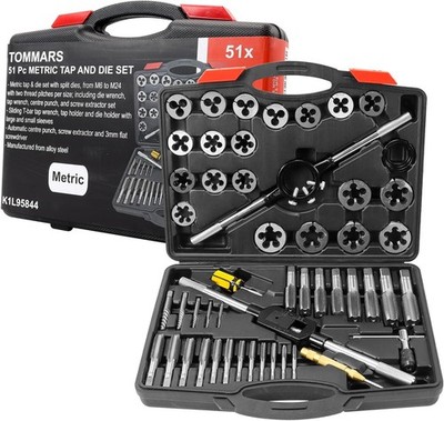 TOMMARS 51-Pc M6 to M24 Jumbo Tap and Die Set Metric Round Threading Dies for...