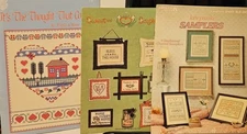 Lot of 3 cross stitch pattern leaflets sampler friends home sayings