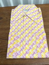 Vintage 70s Mens Retro Yellow Purple Dagger Collar Short Sleeve Shirt NWT 14 1/2