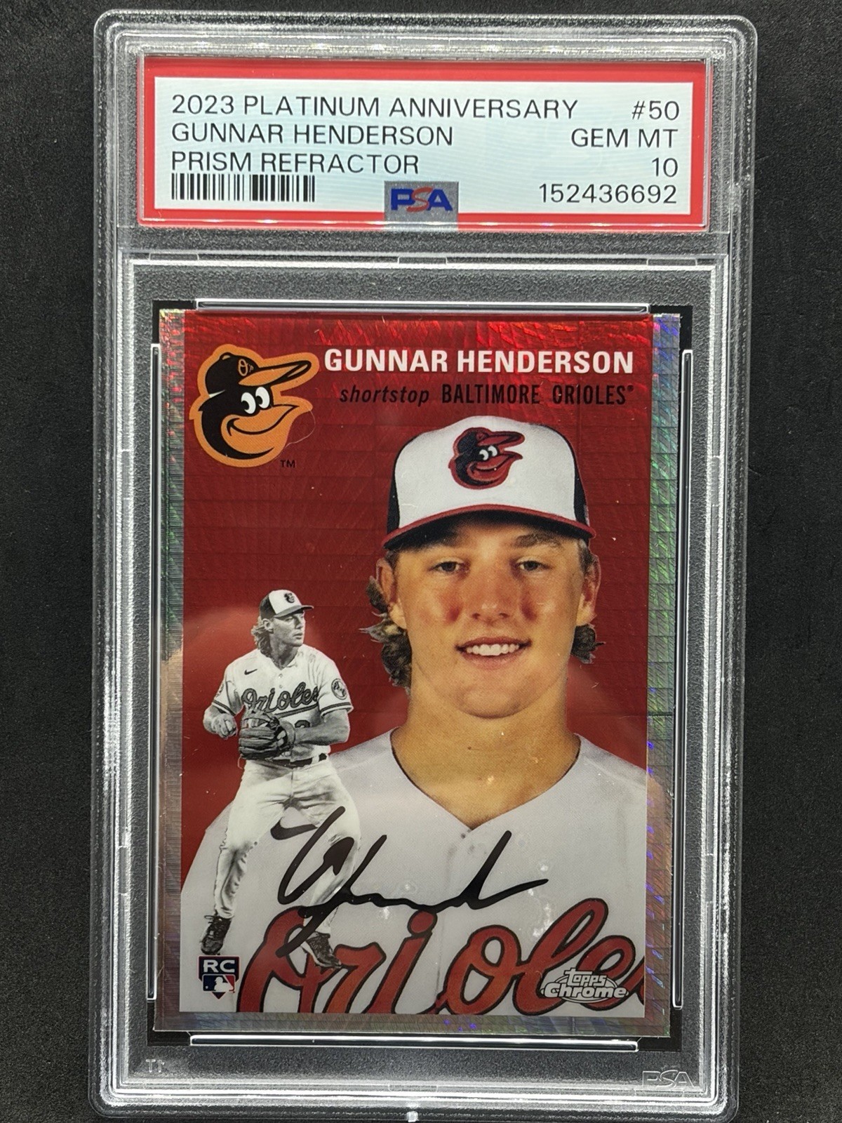2023 Platinum Anniversary Gunnar Henderson Prism Refractor PSA 10 Rookie