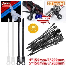 100pcs Nylon Cable Zip Ties With Screw Hole Mount Self Locking Loop Bundle Strap