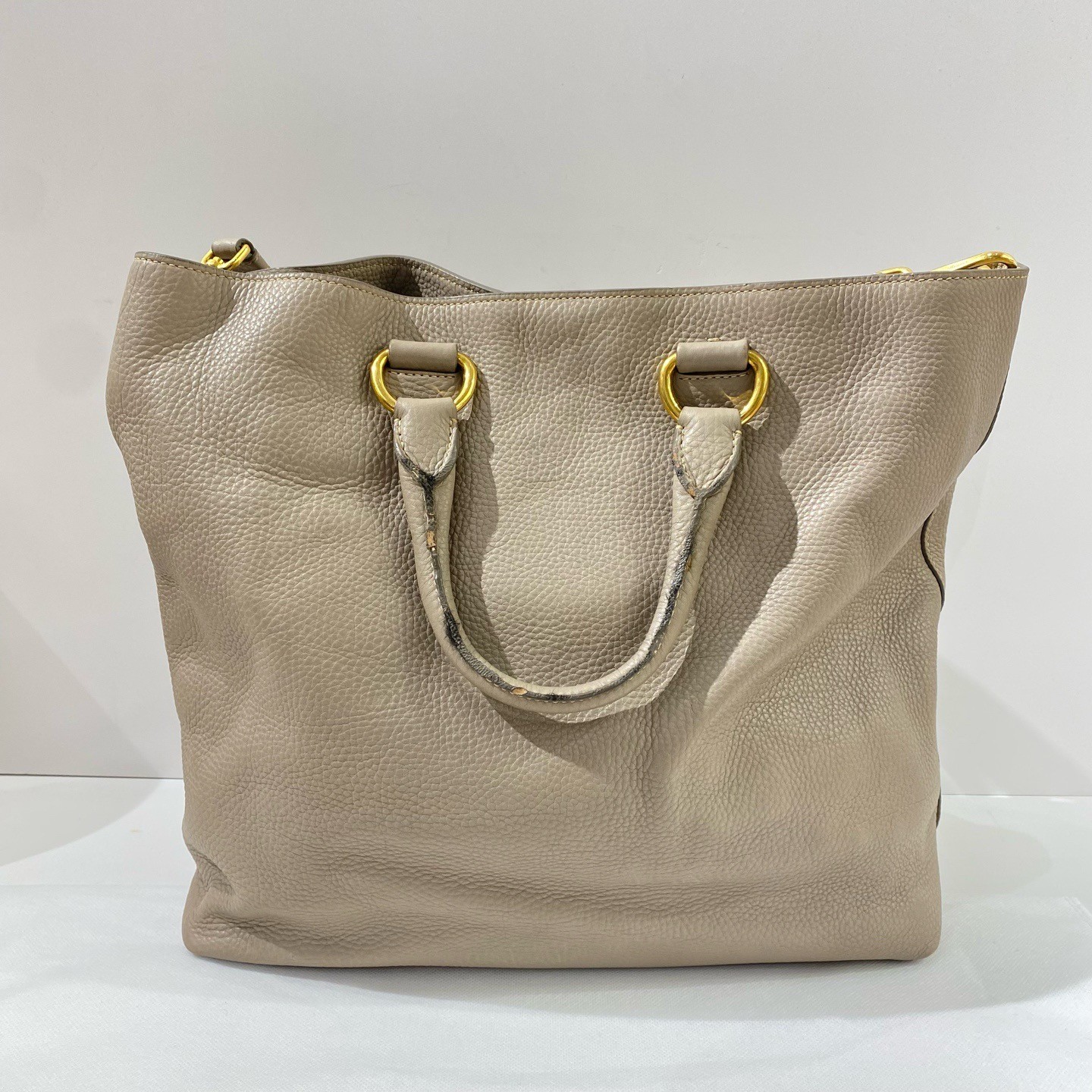 Prada Elephant Gray Gold All Leather Top Handle Tote Shoulder Bag thumbnail 2