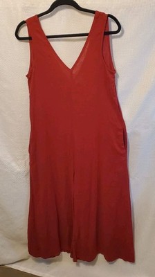 Calypso St Barth One Piece Linen Wide Leg Jumpsuit Red Sleeveless Beach Resort 
