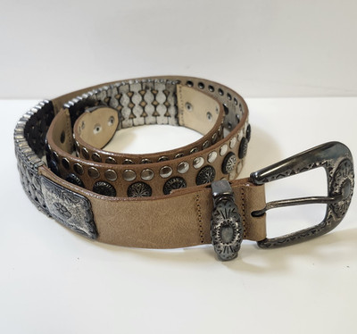 Vintage JOSEPH Ledergürtel | Beige mit Metallnieten | 85/34 | Made In France