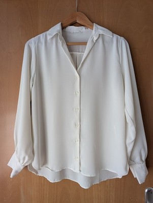 Terranova Damen Bluse Gr.XS Creme Weiß Oversized Langarm Satin-Look elegant