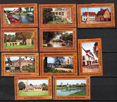 MATCHBOX ETIKETTEN ÖSTERREICH - Norfolk Ansichten, 10er Set, Export nach UK, 45- **