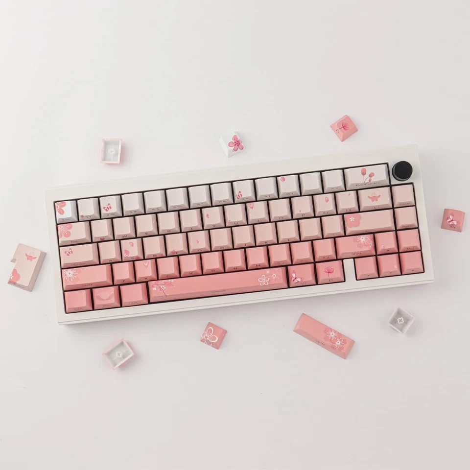 PBT Keycaps Cherry Blossom Keycap Set - Custom Side Printed Pink Keycaps,135 ... - Image 2 of 4