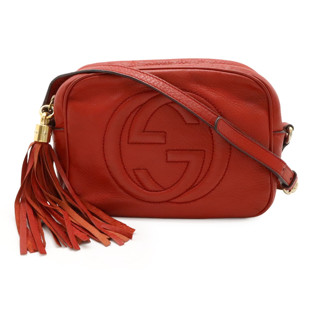 GUCCI Soho Small Disco Crossbody Bag with Tassel Fringe in Red Leather