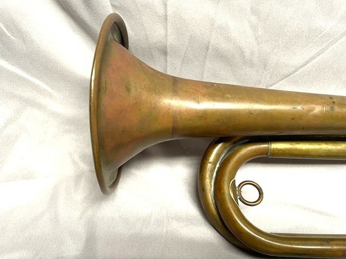 Antique Military USA Regulation Brass Bugle Trumpet & Mouth Piece Old & Used - Picture 5 of 13