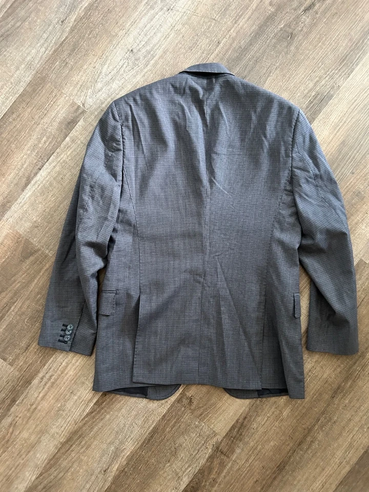 Michael Bastian 蓝色灰色格子修身峰翻领现代两件式西装 40R — 第 3/4 张图片