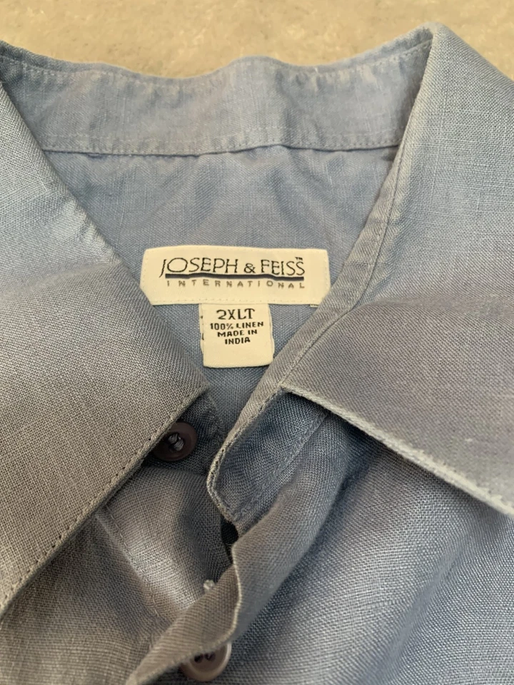 Camisa Joseph & Feiss Para Hombre Azul 2XLT Manga Corta Lino Botón Resort Playa Alta Foto 4 de 4
