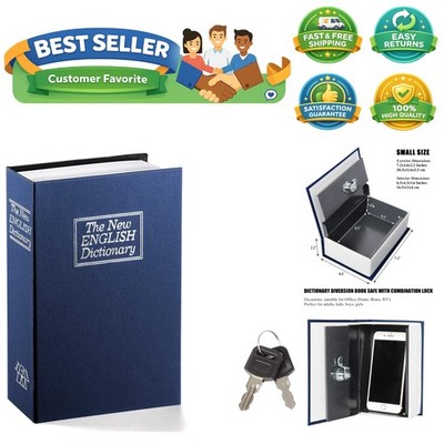 Book Safe with Key Lock, Dictionary Diversion Seceret Hidden Lock Box, Fake B...