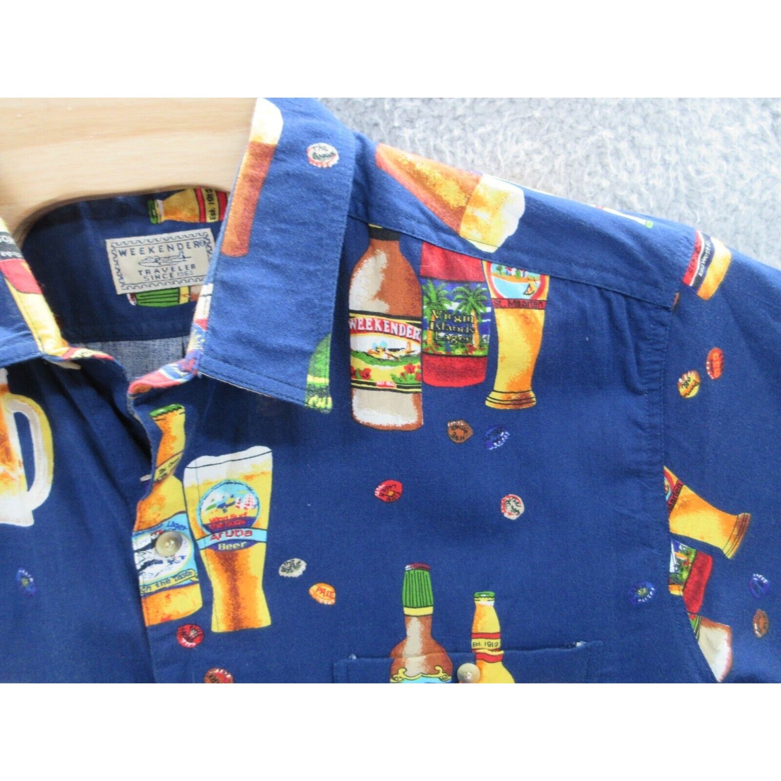 WEEKENDER Traveler Men's Large Button Casual Shirt BEER Key West Aruba Bermuda + image 4
