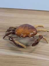 Handmade Wooden Crab Figurine Sculpture With Moveable Legs And Claws 6.5"