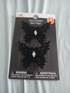 Halloween Set of 2 Hair Clip Accessories Black Butterfly W/ Rhinestone