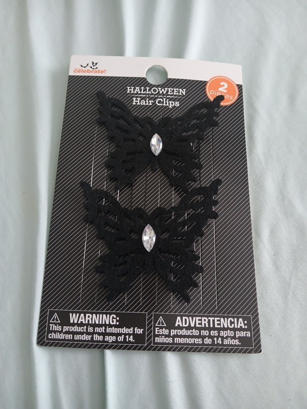 Halloween Set of 2 Hair Clip Accessories Black Butterfly W/ Rhinestone