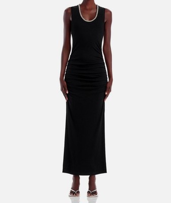 Simkhai Women's Black Embellished Ruched Scoop Neck Fiamma Tank Dress Size XS
