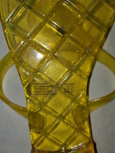Women's  Yellow Glitter Rubber Jelly Camellia Flat Thong Sandals. Size 10 - Afbeelding 3 van 3