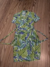 Vintage Maggy London Petite 100% Silk Wrap Dress 12 Blue Floral V-Neck Boho Midi