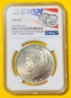 1925 U.S. PEACE SILVER DOLLAR $1 COIN (NGC-Graded MS62) Mint State