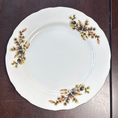 Vintage Yamatsu China 'Pines' Dinner Plate with Pine Cones and Gold Rim