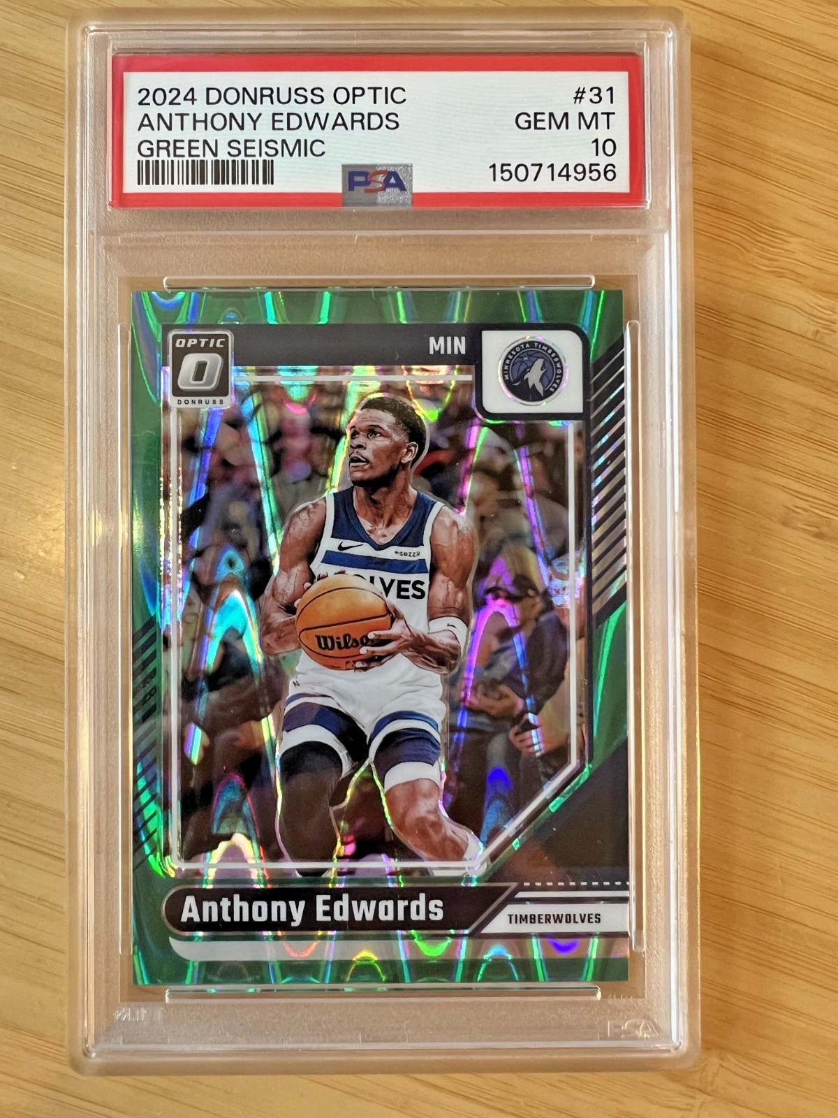 2024 Panini Donruss Optic Anthony Edwards #31 Green Seismic SP POP 7 PSA 10 view 1