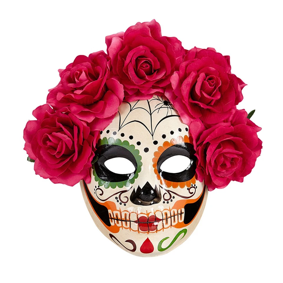 Sugar Skull Maske mit Rosen La Catrina Skelett Todesmaske Halloween Totenkopf - Bild 2 von 3
