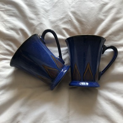 Denby Gatsby blaue Flamme Keramik Kitchenalia Tassen X2 sehr guter Zustand