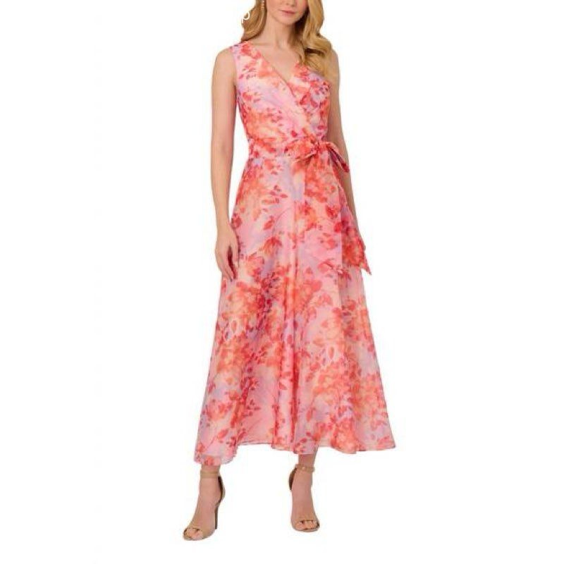 NWT Adrianna Papell Coral Floral Print Organza Jumpsuit Size 4 Retail $229