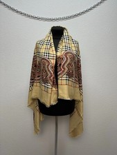 Burberry Wool Silk Square Scarf Nova Check Paisley Beige/Tan Nice Large 53 x 53