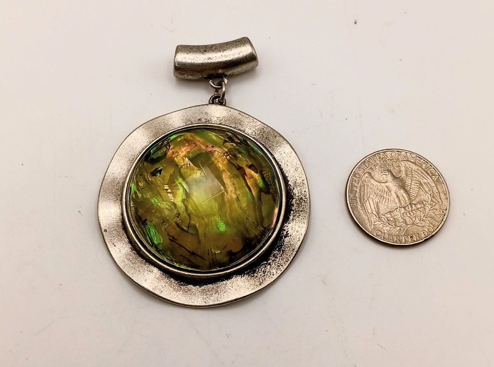 Large Abalone Shell Statement Pendant Faceted Gla… - image 9