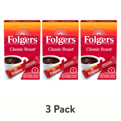 (3 pack) Folgers Classic Roast Instant Coffee, Single Serve Packets-free ship