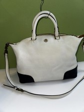 TORY BURCH Leather 2WAY Handbag Shoulder Bag White/Black Used Nice Imperfection