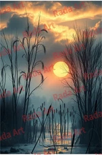 Digital Art Ai Image Picture Photo Wallpaper for Desktop Sun in Fog over Lake