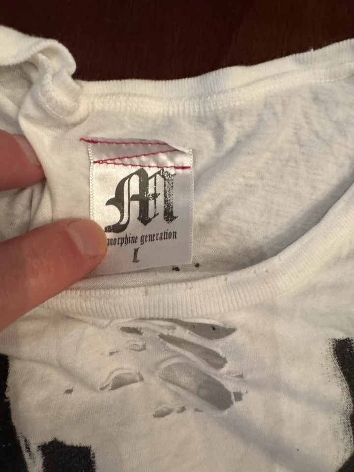 Camiseta branca rasgada revólver masculina vintage geração Morphine grande muito boa - Imagem 4 de 4