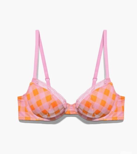 Neu mit Etikett $ 60 Savage X Fenty 36C Balconette-Bügel-BH orange pink kariert Spitze - Bild 2 von 8