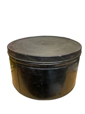 Vintage primitive large pantry box Black Tin Round Cookies Crackers Kitchen