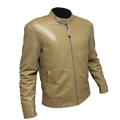 Bomberjacke Herren handgefertigt beige Leder - weiche echte Schafslederjacke