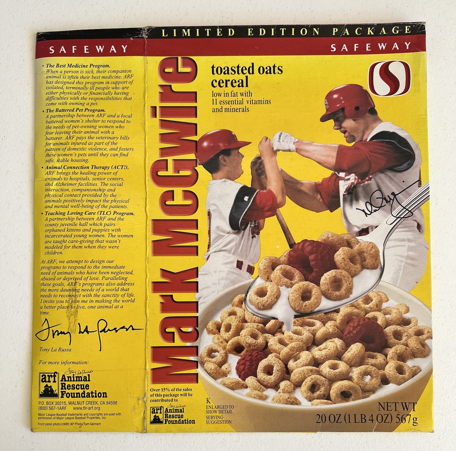 Mark McGwire Tony LaRussa Toasted Oats Cereal Box Empty Flat MLB Baseball