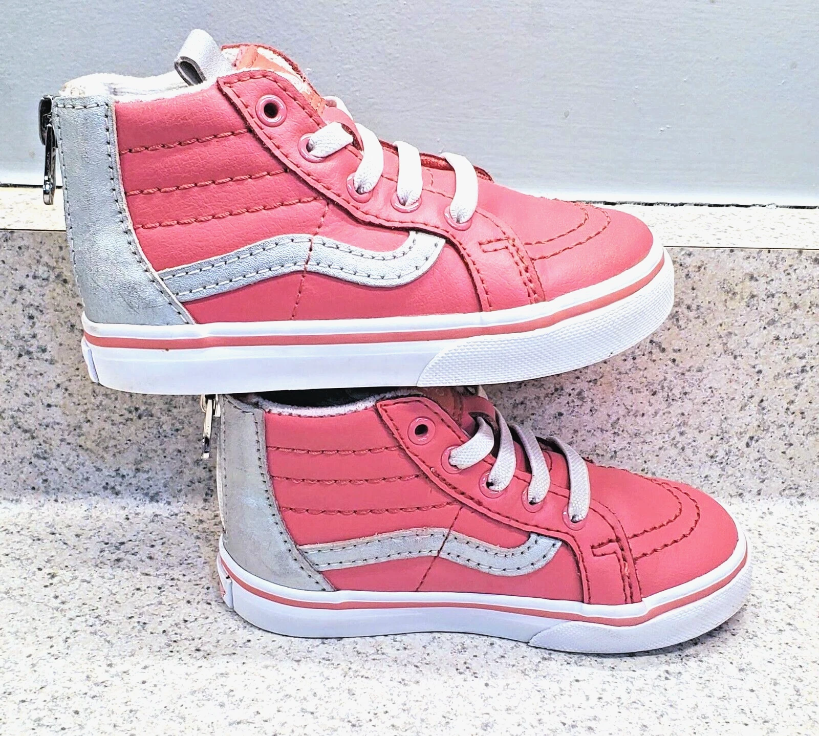 Scarpe alte bambini Vans Off The Wall taglia 7 rosa bianco lacci elasticizzati cerniera posteriore