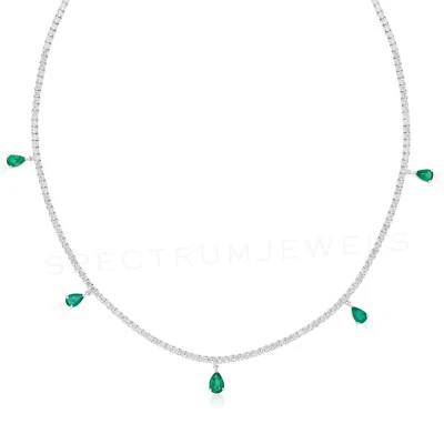 14k Weiß Solid Gold 7.57 TCW Natürlich Sambianischer Smaragd H/Si Diamant Kette - Bild 1 von 4