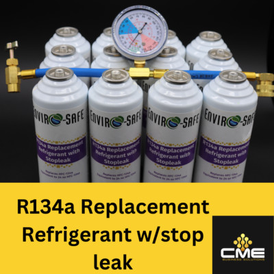 Enviro-Safe Auto AC Replacement Refrigerant with Stop Leak, 12 cans/Brass gauge