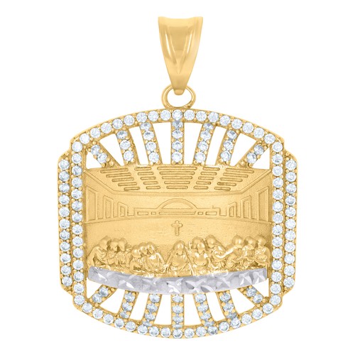 14Kt Two-Tone Gold Mens Cubic-Zirconia Last Supper Religious Charm Pendant - 第 1/1 張圖片