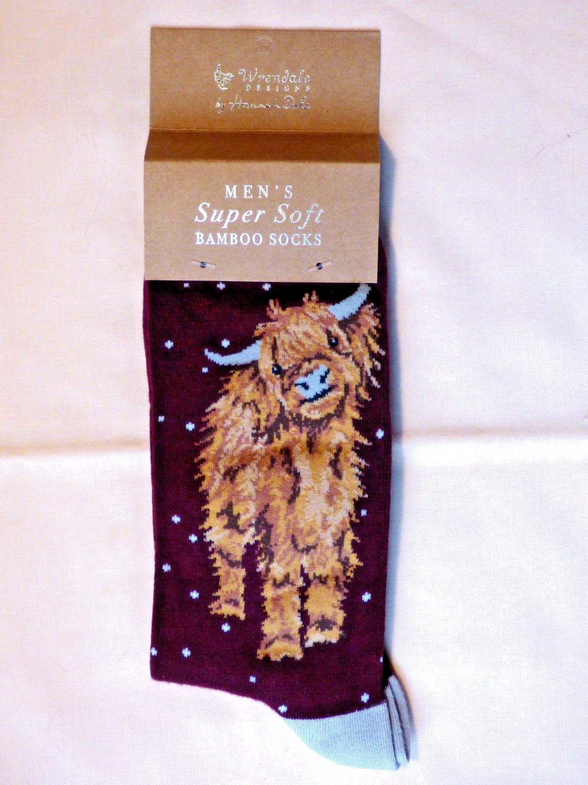 Wrendale Bamboo Mens Socks ""HIGHLAND COW"" marroon by Hannah Dale